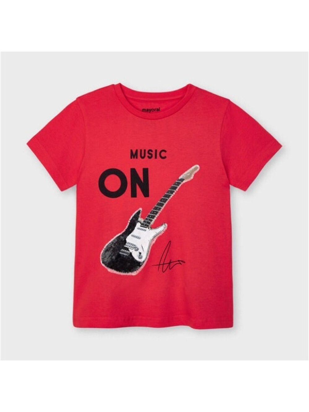 Size 4 Boys Mayoral Red and Black Short Sleeve Tee with Music Graphic